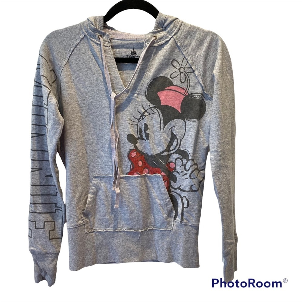 Disney Parks Minnie Mouse Sweatshirt hooded full zip in Gray. Sz Small.